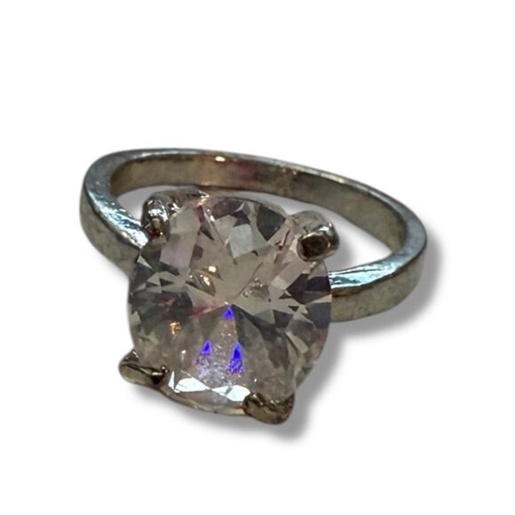 Faux Diamond CZ Solitaire Engagement Silver Ring Size 6.5 - Picture 1 of 4